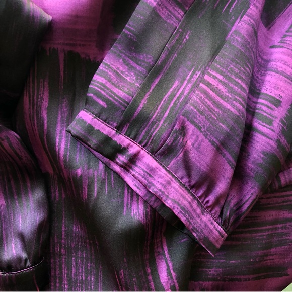 ANNE KLEIN 100% Silk Purple & Black Paint Brush Pattern Blouse – Women's Large - Picture 8 of 10